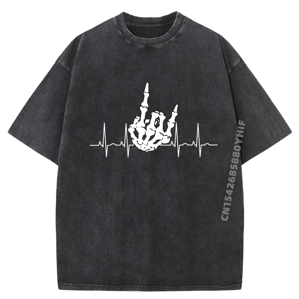 

Ekg French Fork My Heart Strikes Graphic T Shirt Men 100% Cotton Men's T-Shirts Outdoor Washed Breathable Clothes