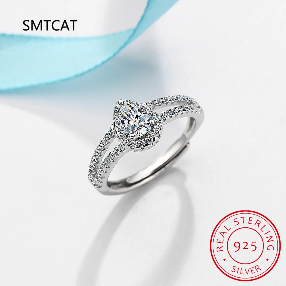 Real 2 Carats D Color Moissanite Water Drop Rings For Women 100% 925 Sterling Silver Sparkling Wedding Party Fine Jewelry