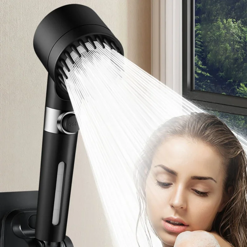 Adjustable Pressurized Massage Shower, Activated Carbon Fiber Head, One-Key Water Stop, Soft Brush for Bathing and Relaxation.