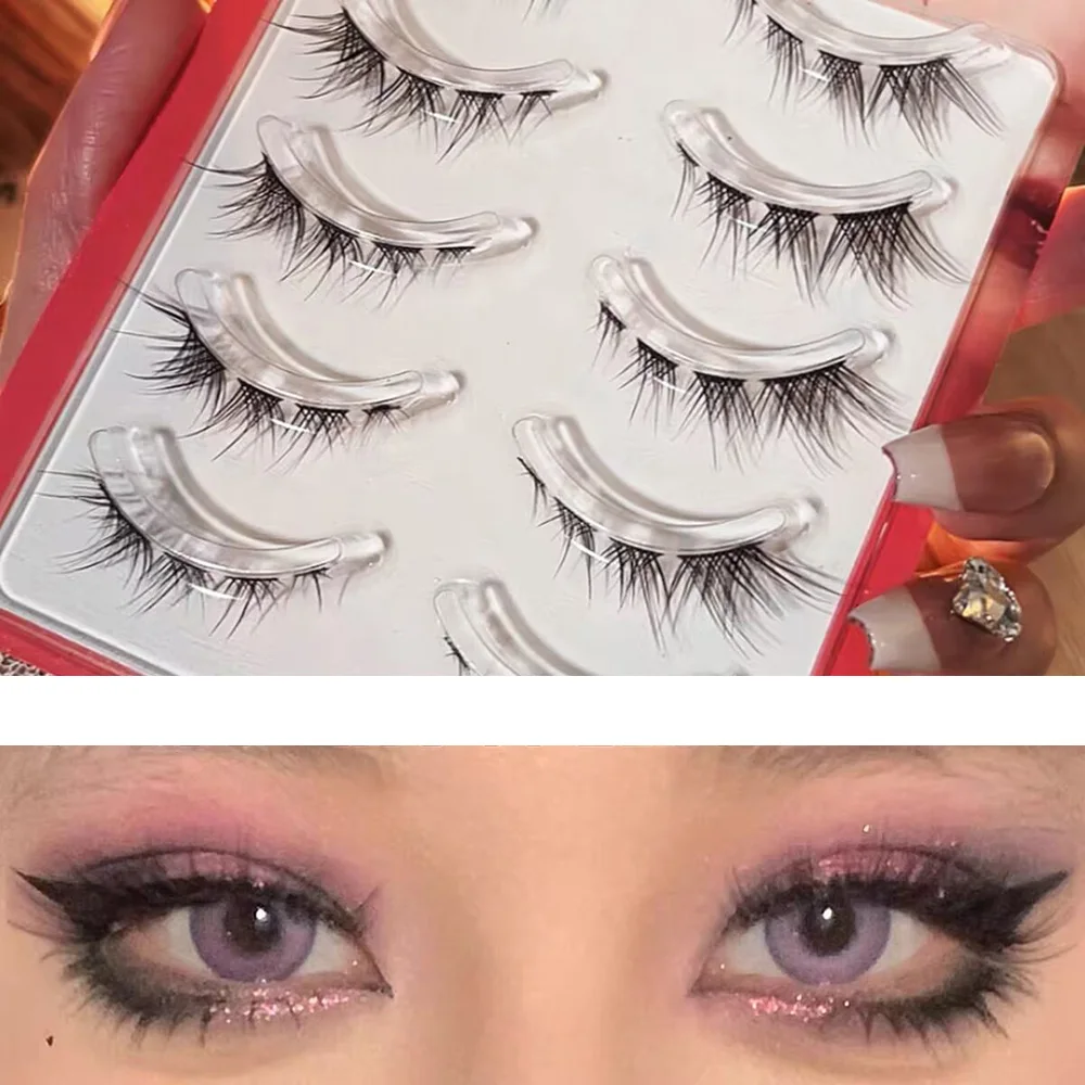 

European and American New Fox Eye False Eyelashes Natural Manga Lashes Daily Makeup Tools 5Pairs Wholesale