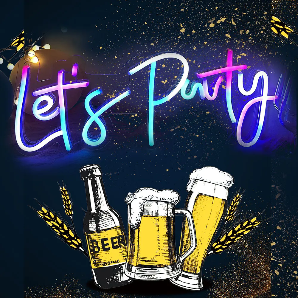 Colorful Let's Party LED Neon Sign Light For Birthday Single Cocktail Dance Party Club Pub Signs Holiday Hanging Decoration Lamp