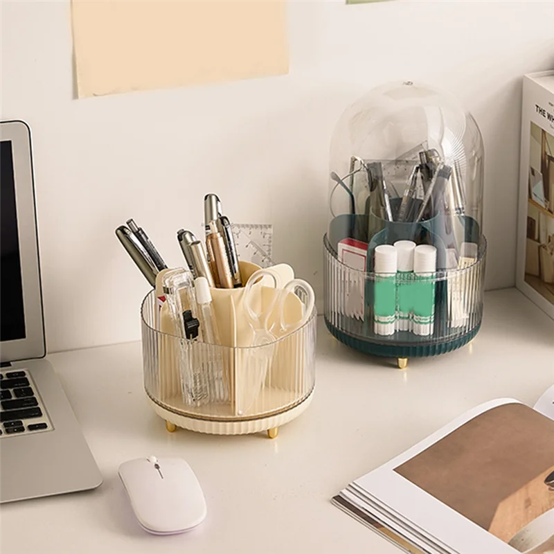 Organizer Tempat Kuas Rias F-3C Dengan Tutup, 360 ° Organizer Kuas Rias Berputar, Organizer Rias 7 Slot untuk Kesombongan, Desktop Dura