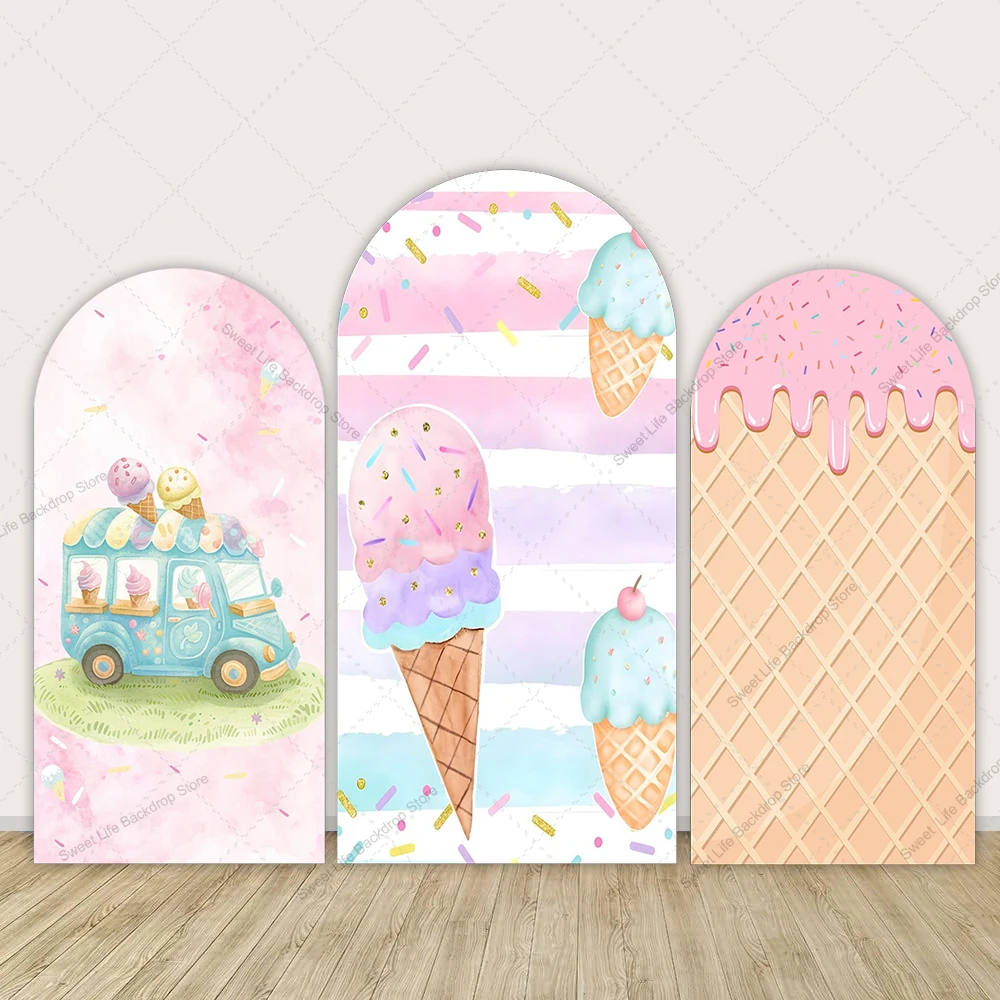 

Ice Cream Theme Arch Backdrop Cover Pink Girls Baby Shower Birthday Party Arched Photography Background