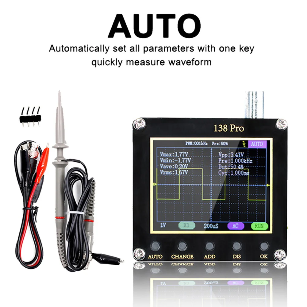 

For FNIRSI 138 PRO Handheld Digital Oscilloscope 2.5 MSa/s Sampling Rate 200KHz Bandwidth 80KHz Automatic Oscilloscope