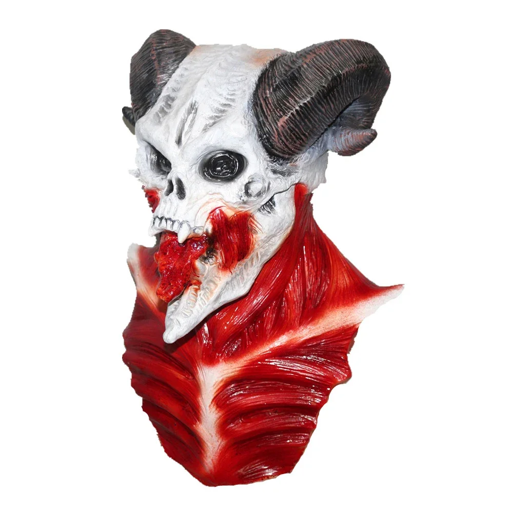 

Goat Horned Adults Devil Skull Scary Latex Full Head And Chest Deluxe Horror Halloween Mask