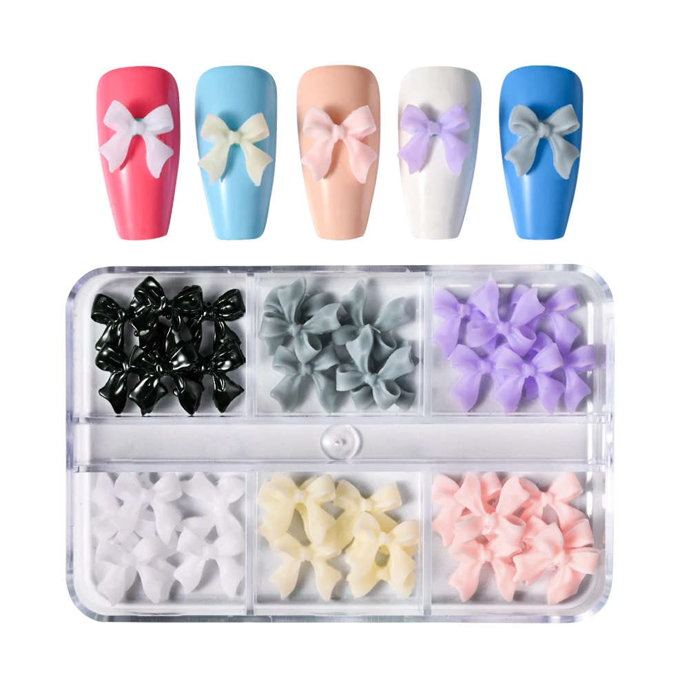 1 Box rosa/weiß/schwarz Harz Flatback Bogen Nail Art Charms 6 Gitter (30 Stück) süße Schleife Nageldekorationen für Acrylnägel Maniküre – Detail 2