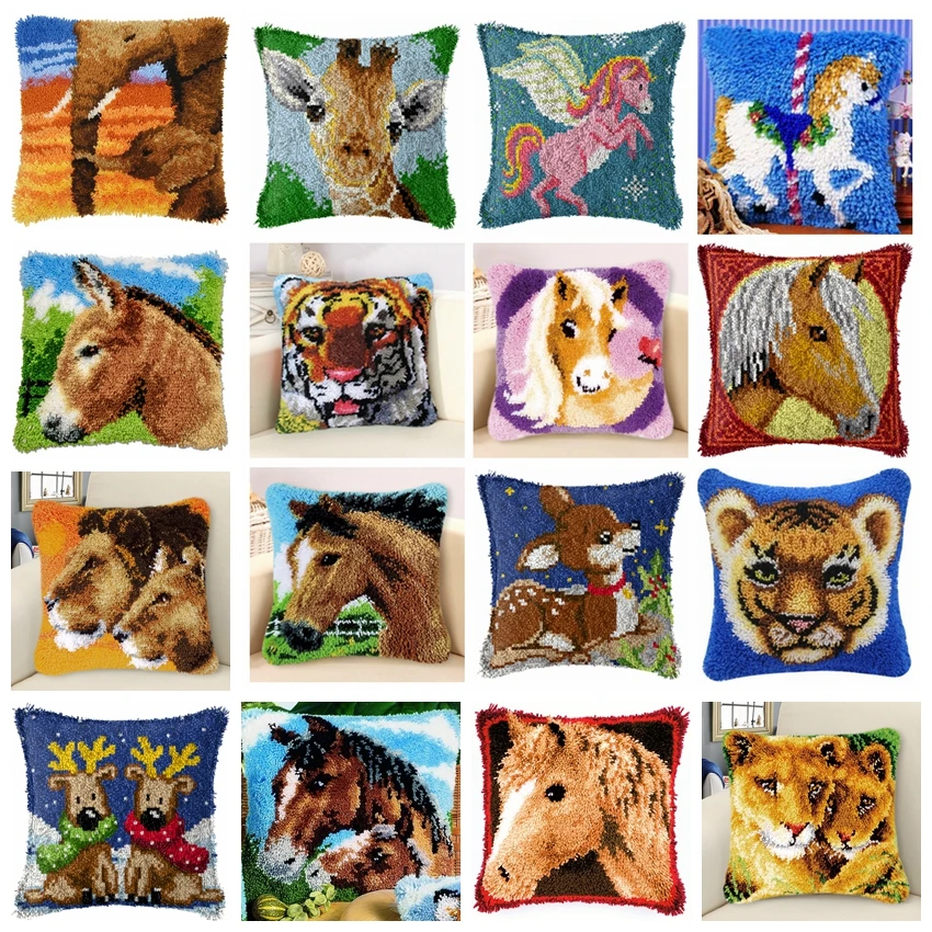 DIY Tigers Latch Hook Rug Kits Animal Tapestry Making Kits Crochet Needlework Crafts for Adults with Pre-Printed Canvas Pattern