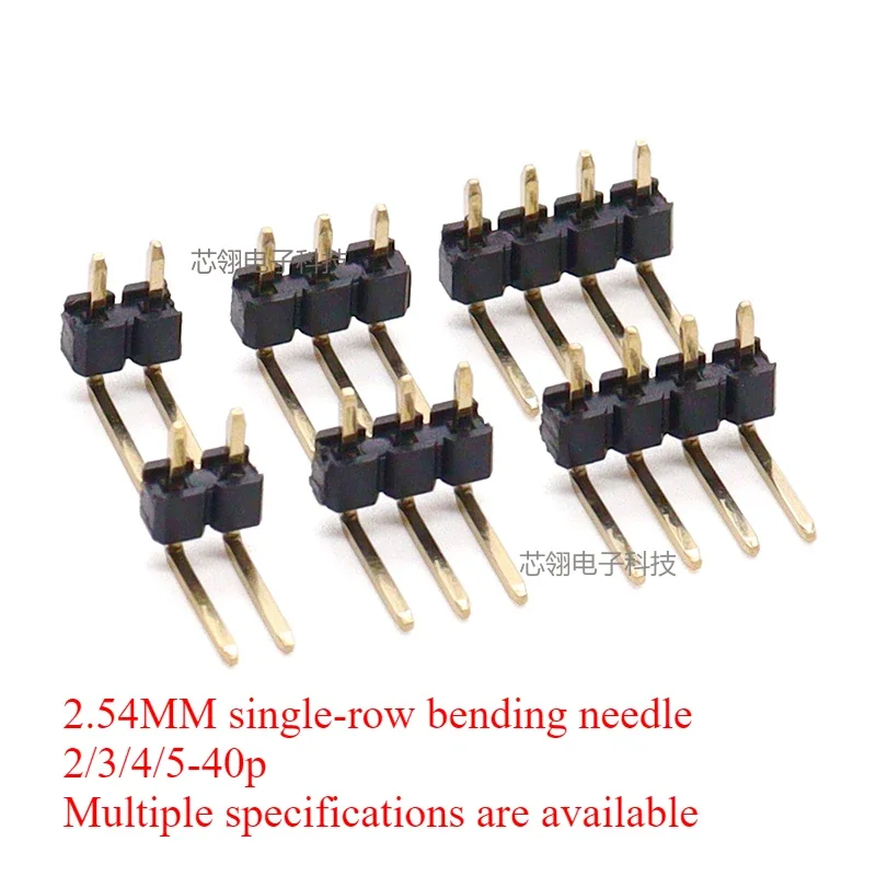 Gold plated single bent needle 10pcs 2.54MM Spacing copper pins 1*2P/3/4/5/6/7/8/10/16/40P Array pin