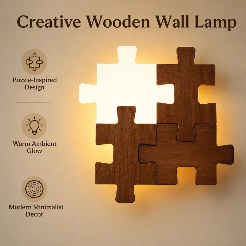 Wood Puzzle Wall Lamp Creative LED Sconce Three Color Dimming Bedroom Bedside Corridor Stairway Aisle Decorative Indoor Light