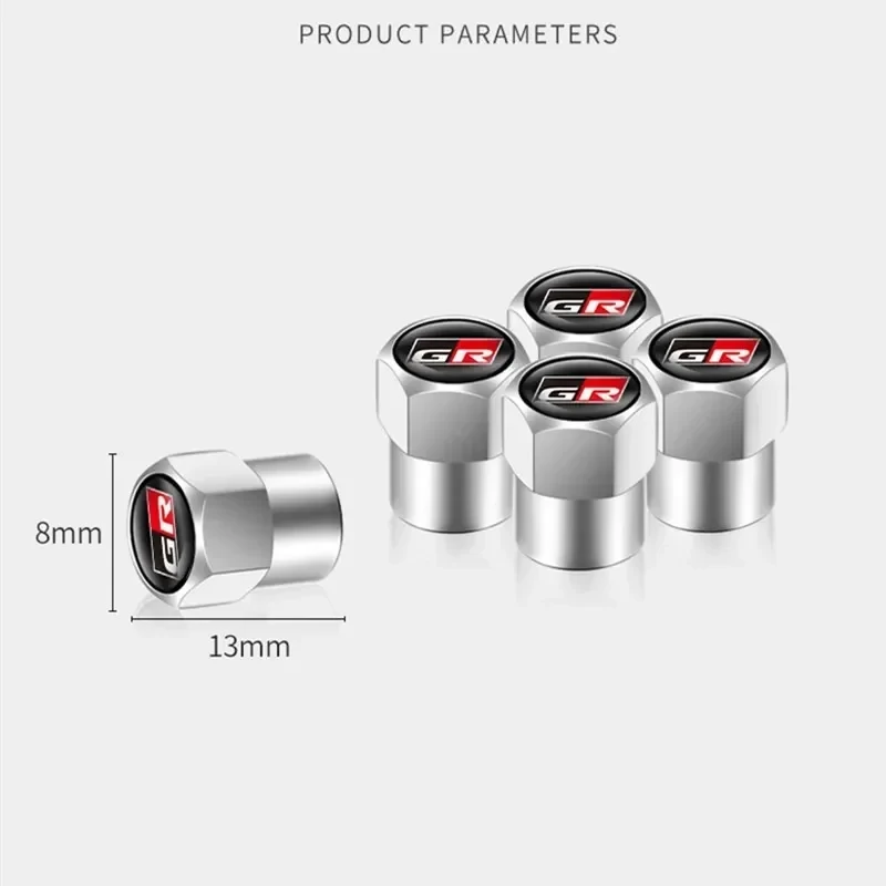 4Pcs GR Aluminum Alloy Car Wheel Tire Valve Caps Tyre Rim Stem Covers Airdust Waterproof For Automobiles Motorcycles Trucks Bike