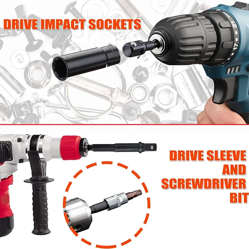 4 /8/12PCS Impact Socket Adapter And Reducer Set Extension Set Socket Drill Adapter Turns Power Drill Into High Speed Nut Driver