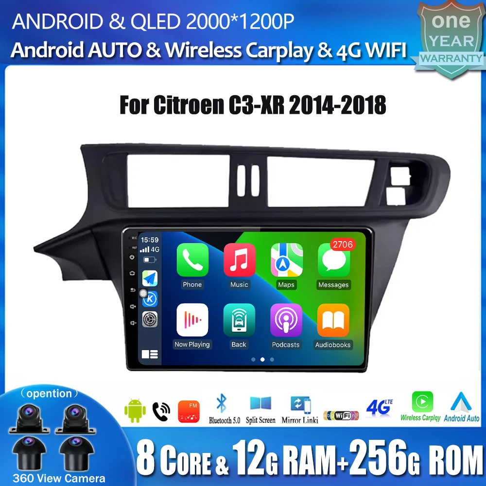 For Citroen C3-XR 2014-2018 Octa Core Android 14 Car Radio Multimedia Video Player GPS Navigation Stereo With Wifi Bluetooth