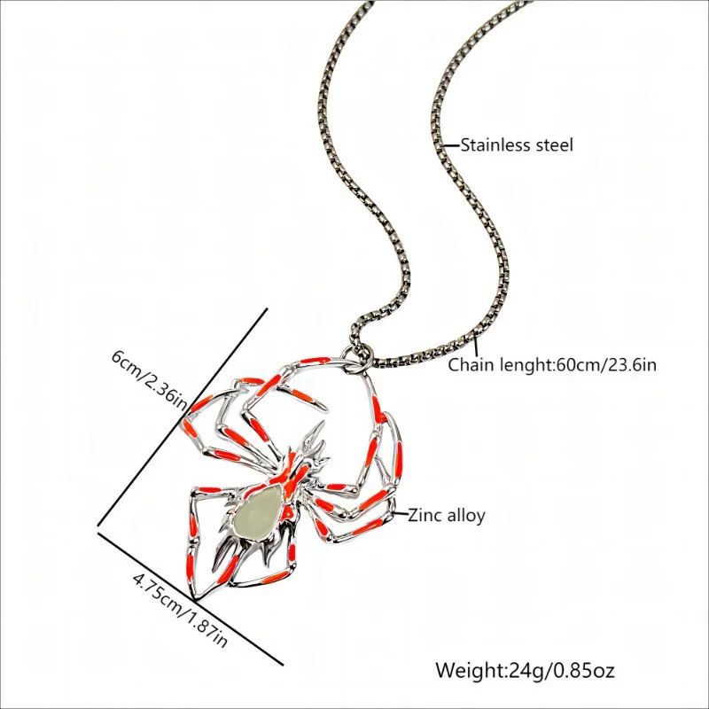 Halloween Glow-in-the-Dark Spider Pendant Necklace Men Hip Hop Alloy Jewelry view 5