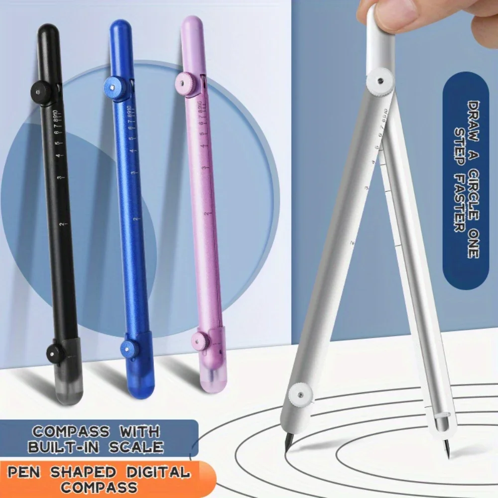 

Metal multifunctional geometric compass with scale digital display creative pen-shaped engineering compass student drawing tool