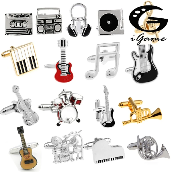 Guitar Cufflinks Black Color Music Design Hotsale Copper Material Cufflinks whoelsale&retail