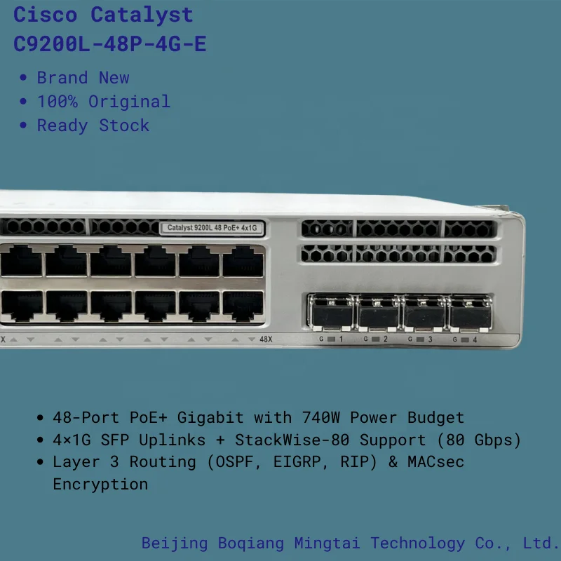 Original for Catalyst C9200L-48P-4G-E 48 Port PoE+ Gigabit Managed Switch 4x1G SFP Uplinks 1U Rack-Mount 56 Gbps Switch