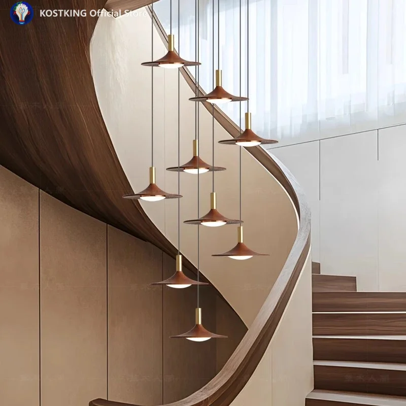 

Staircase Chandelier Long Vintage Style for Villa Loft Small Duplex Space Large Living Room Stairwell Decorative Hanging Light