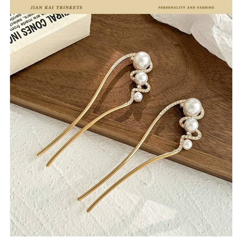 2PC Gaya rambut wanita minimalis dan modern untuk bagian belakang kepala, penataan rambut harian dengan nuansa mewah, jepit rambut gaya Cina baru berbahan logam