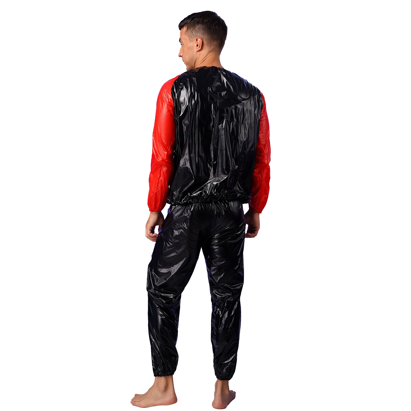 Mens Womens Heavy Duty Sauna Sweat Suit Exercise PVC Gym Fitness Workout Weight Loss Outfit Long Sleeve Top with Pants Sets