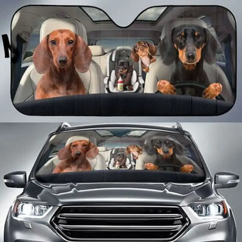 

Dachshund Family Funny Safe And Driver Auto Sun Shade1 Windshield Sunshade, Custom Animal Pattern Sunshade,STYLE FOR CAR