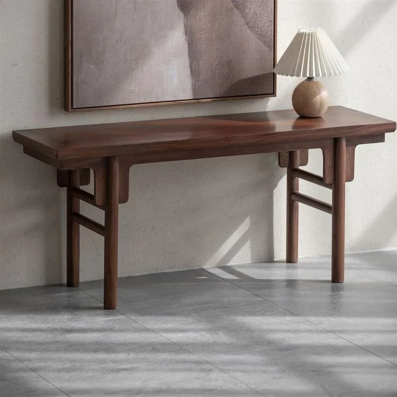 New Chinese black walnut short strip case modern simple light luxury bay window table zen