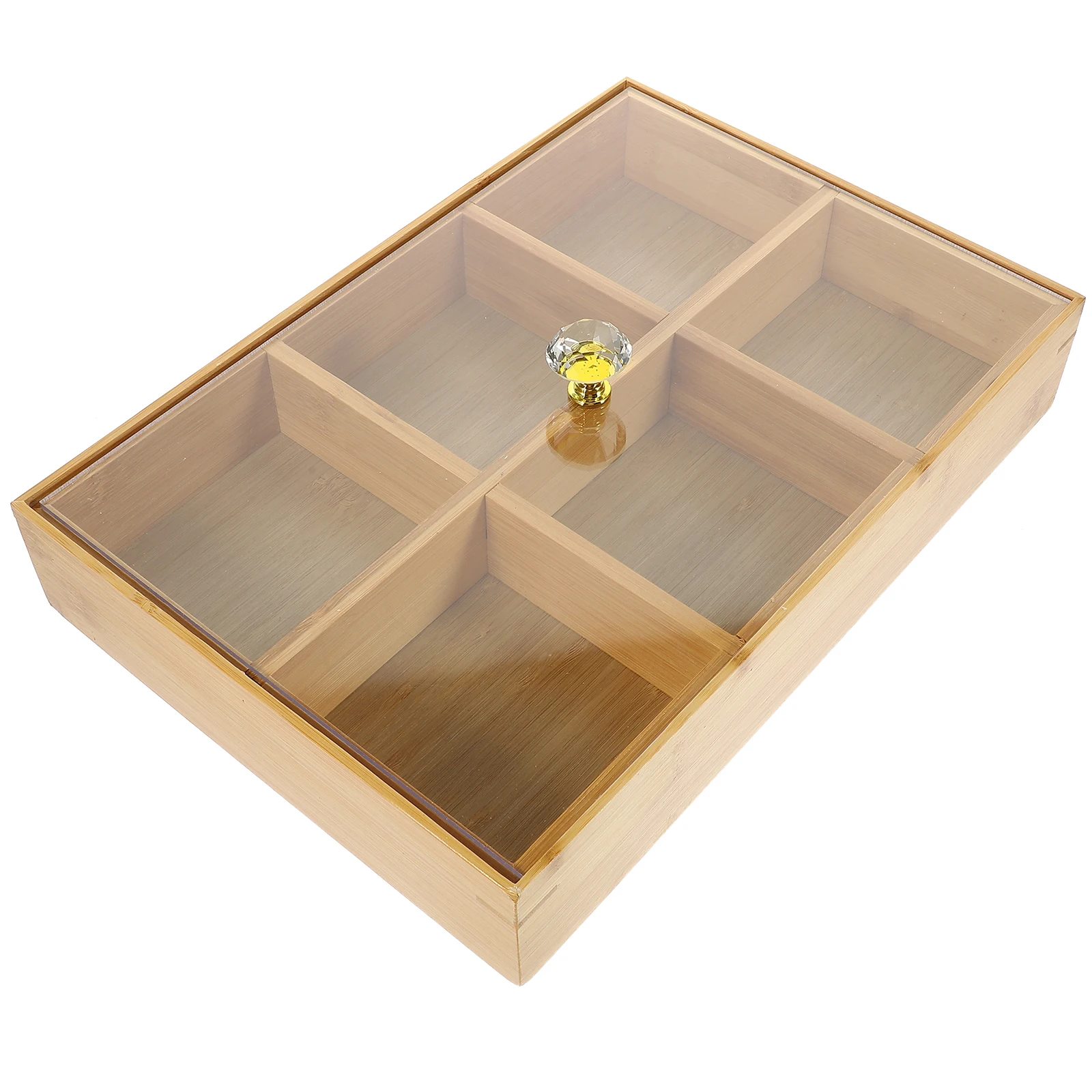 

Chinese Style Bamboo Fruit Plate with Lid 6-Compartment Snack Tray Dessert Holder Nut Candy Dish Home Storage Box