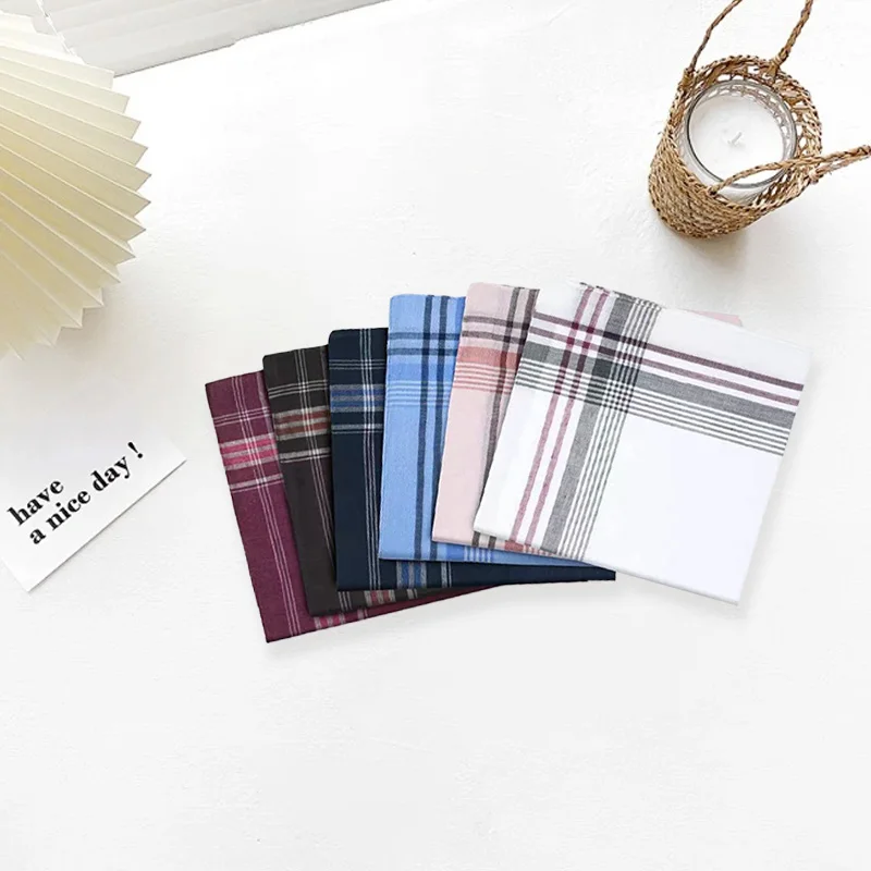 12pcs/Pack Square Plaid Stripe Handkerchiefs Men\'s Classic Vintage Pocket Cotton Towel For Wedding Party 36*36cm Color Mixture