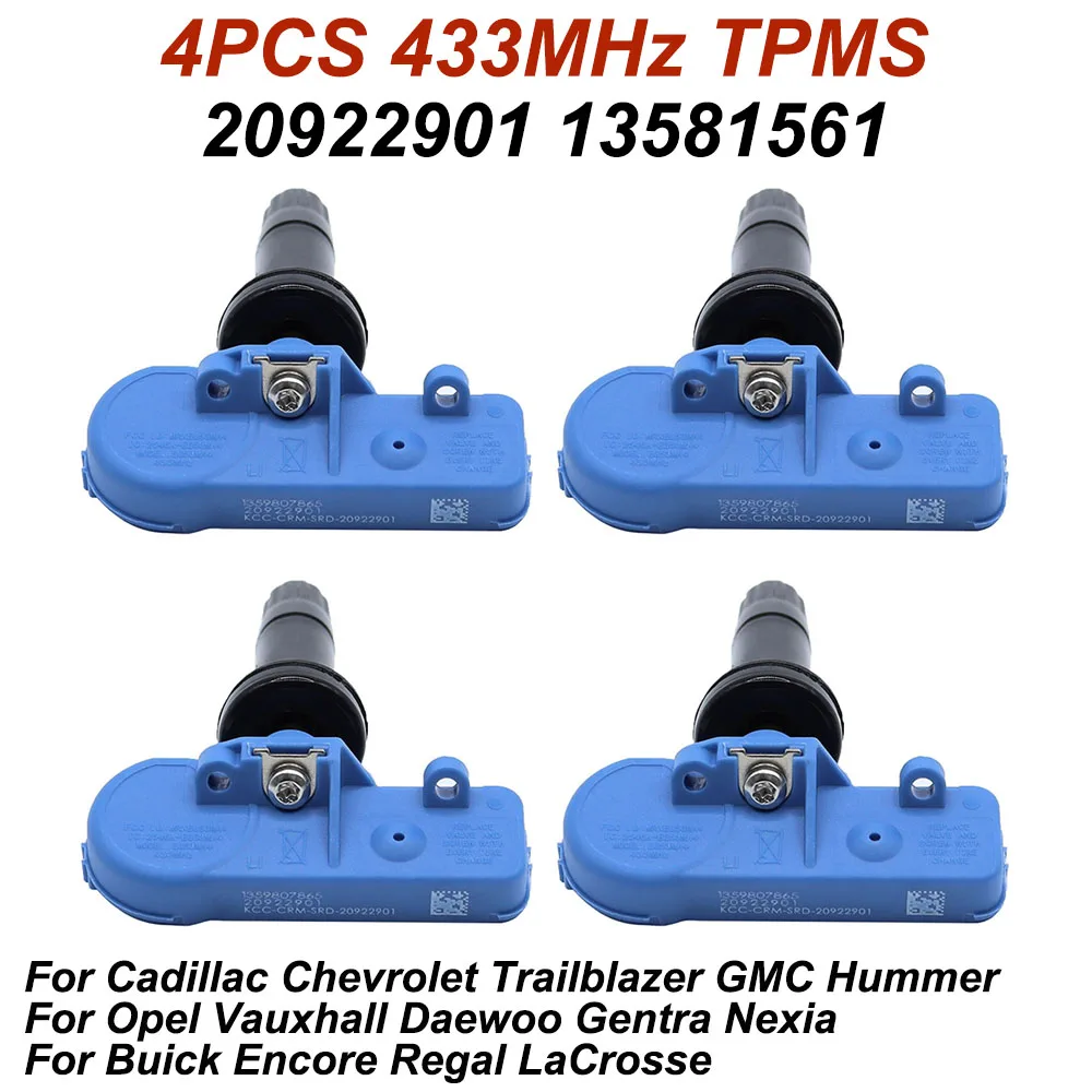

4Pcs For 2009-2019 Chevrolet SPARK (M300) GMC Yukon Opel Antara 433MHz TPMS Tire Pressure Sensor OEM 20922901 13581561 25789964