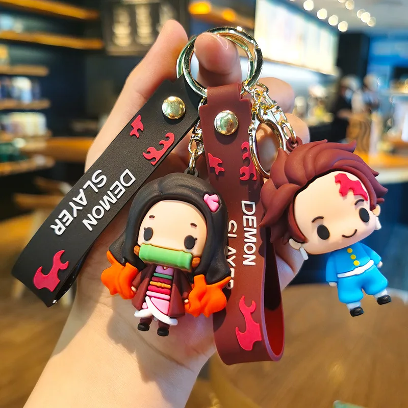 Anime Demon Slayer Kimetsu No Yaiba Blade of Ghost Keychain Cute Characters Bag Pendant Car Key Chain Ring Fans Gift Jewelry