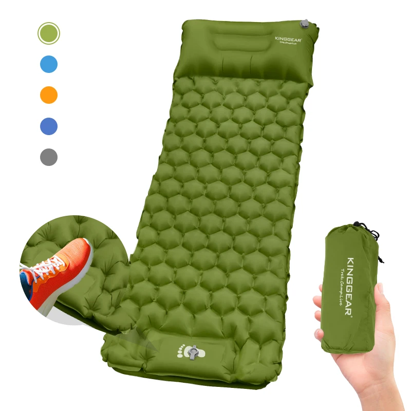 KingGear Compact Ultralight TPU Inflatable Camping Sleeping Pad with Built-in Foot Pump Air Mattress Camping Sleeping Mat