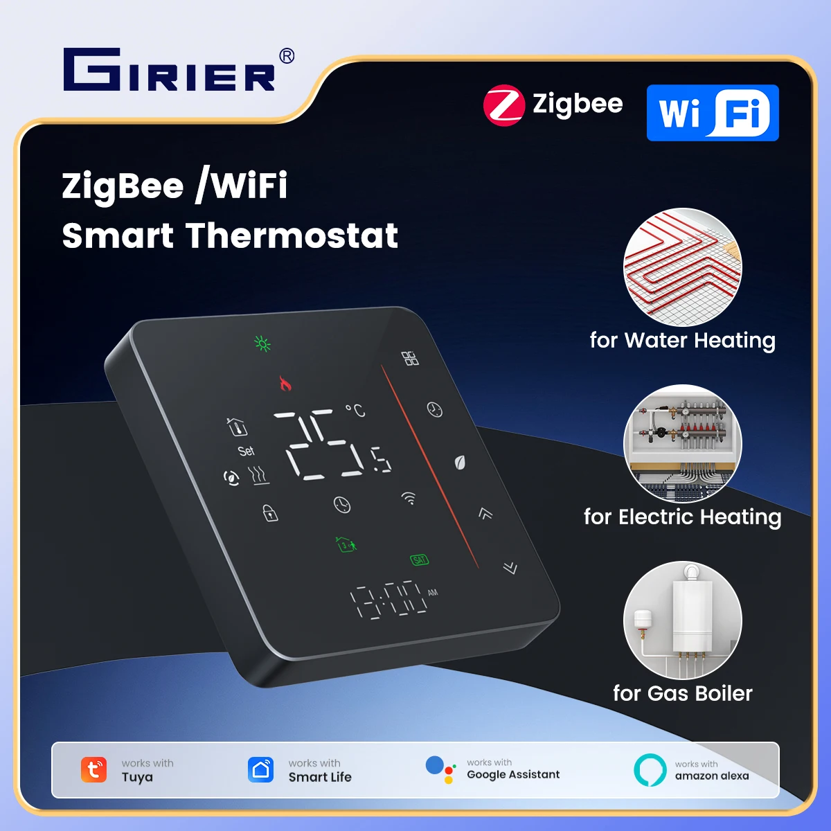 

GIRIER Tuya ZigBee Smart Thermostat for Water/Gas Boiler Electric Floor Heating Programmable Temperature Controller Works Alexa