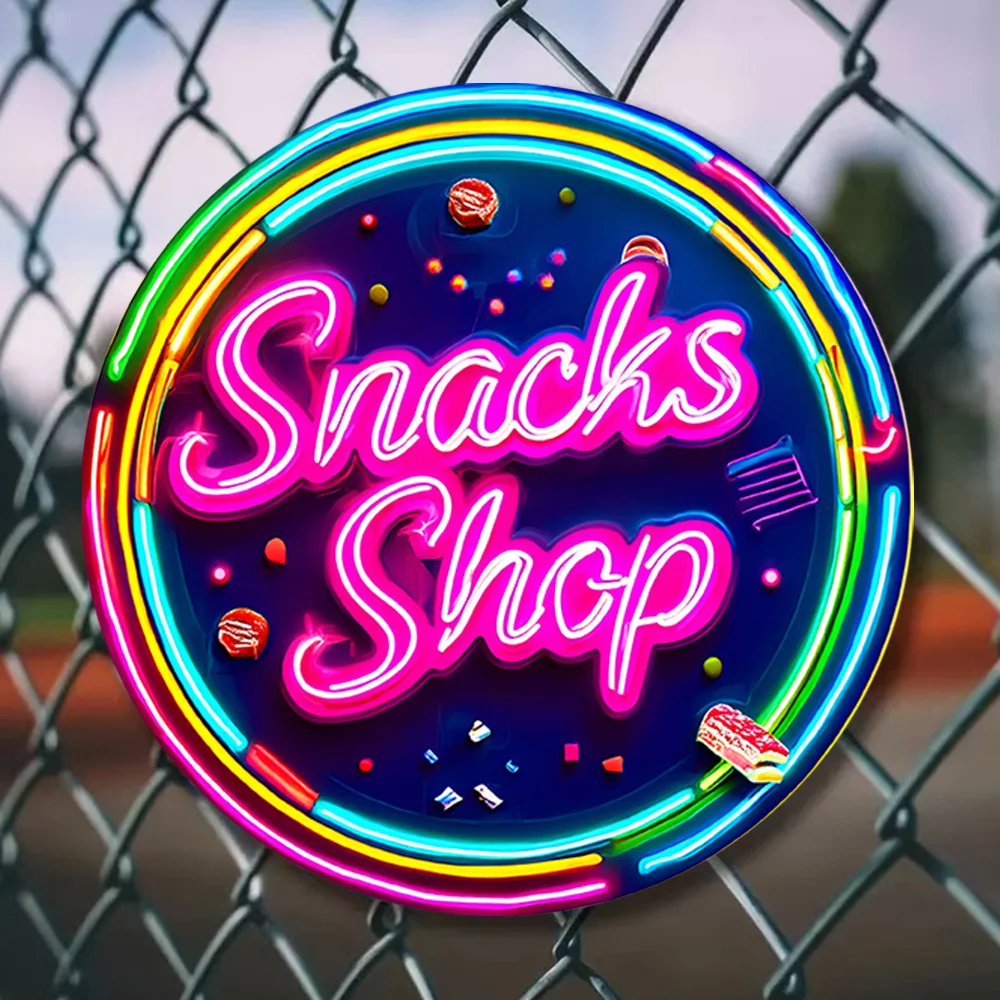 2D Flat - 2D Plane - A Vibrant Neon-Style Sign Perfect for Snack Shops, Featuring a Colorful Design of Candy And Fries. This 7.2