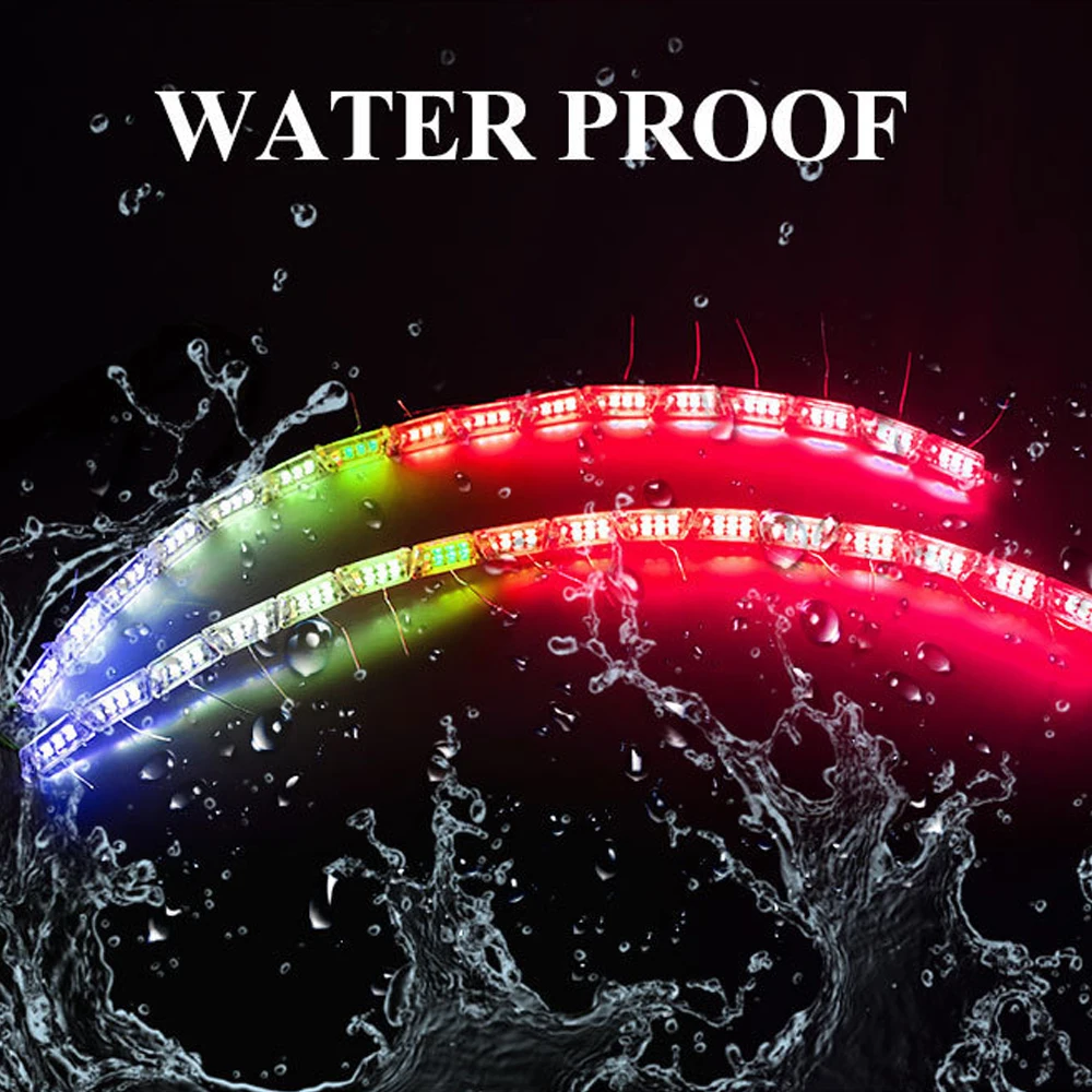 2pcs RGB Car LED Daytime Running Lights Strip Waterproof Colorful With Flowing Yellow Decorative Headlight Turn Signal Light 12V