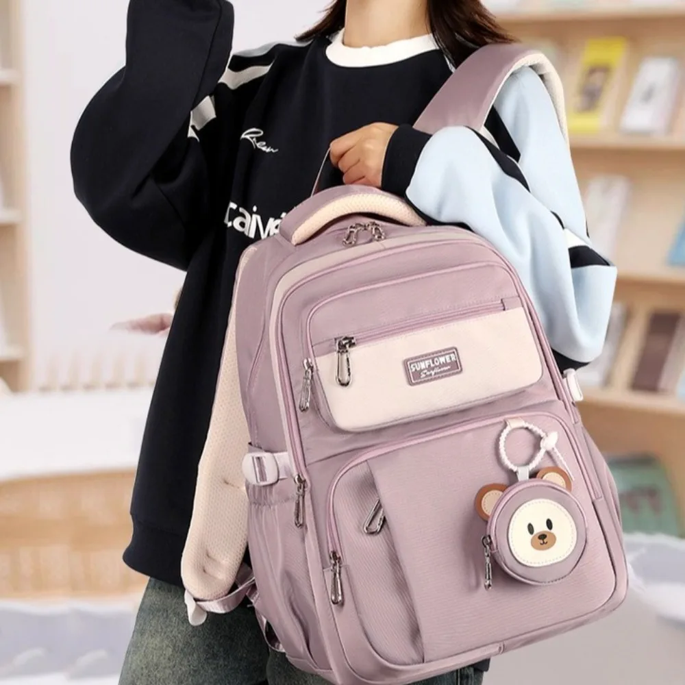 Cute Large Capacity School Bags Lightweight with Pendant Rucksack Bagpack Waterproof Oxford Cloth College Book Bag Students