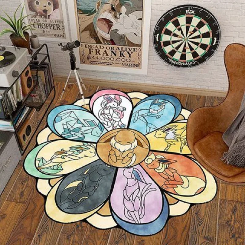 Cartoon Anime Pokemon Crystal Velvet Carpet Circular Floor Mat Non Slip Floor Mat Living Room Bathroom Bedside Rug Home Decor