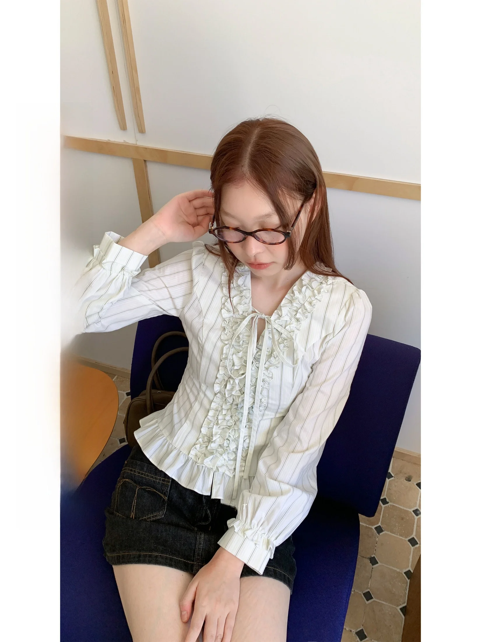 

Galaxy Soda Design Slim Fit Long Sve Women's irt Spring Autumn New Small Size Wood Ear Design Stripes Cotton Blend