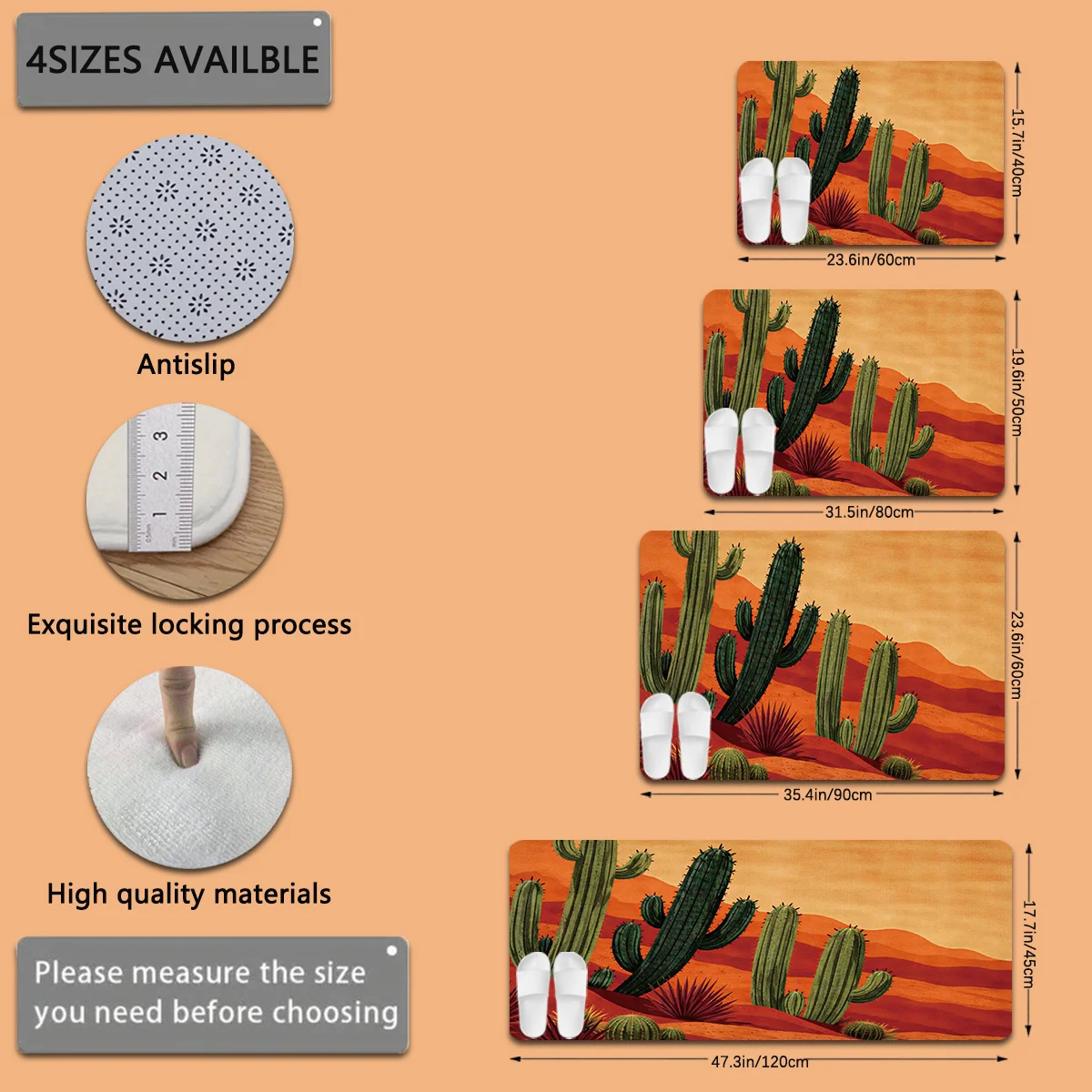Premium Anti Slip Cactus Desert Doormat Outdoor Entrance Floor Mat for Boho Southwestern Rustic Home Decor Decoration Mat