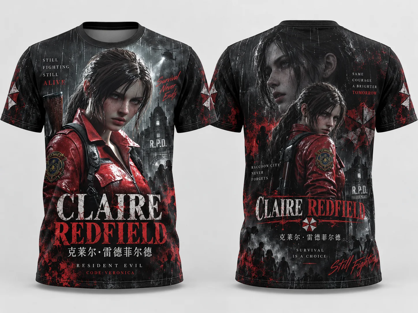 Claire Redfield Resident Evil 3D Print T-Shirt Double Sided Portrait Graphic Unisex Women Streetwear Casual Short Sleeve Tops