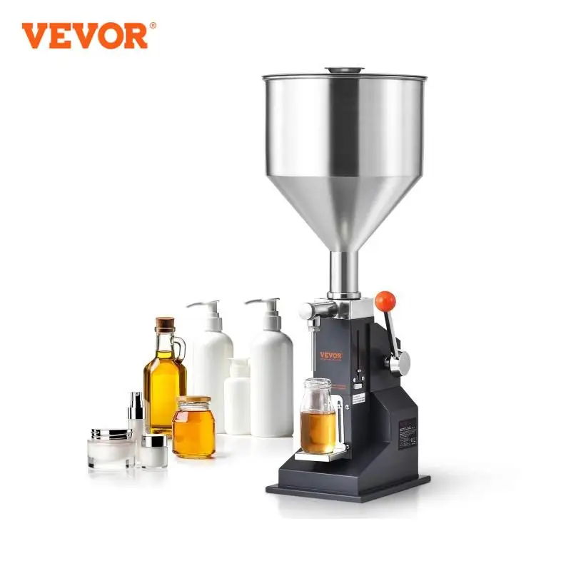 VEVOR A03 5-50ml Manual Liquid Filling Machine Stainless Steel Adjustable Paste Bottle Filler with Hopper for Milk Oil Shampoo