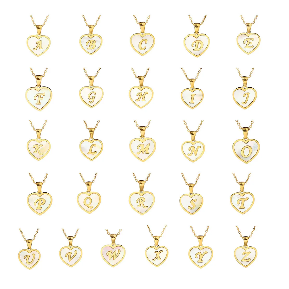 לב פלדת אל-חלד בצורת 26 אותיות שרשרת מעטפת שרשרת תליון A-Z שם תכשיטים 40 + 5 ס
