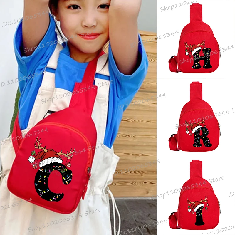 Bolso de pecho con letras de A-Z de Navidad a la moda, bolso de mensajero de ocio al aire libre con estampado de dibujos animados de Feliz Navidad para niños y niñas