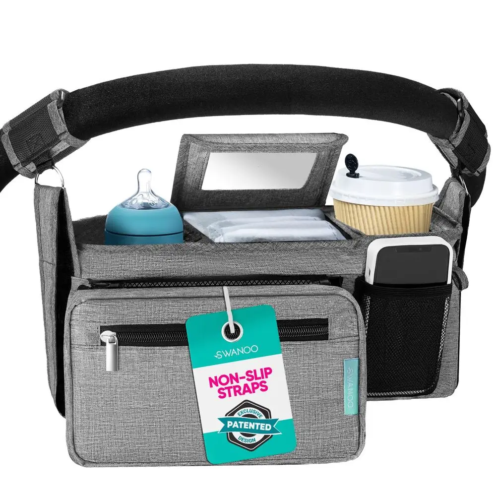 

Органайзер для коляски с держателем для стакана, нескользящими ремнями, универсальный, подходит для детских колясок и тележек