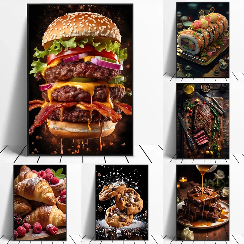 

Food Artwork Poster Steak Sushi Poster Restaurant Decoration Canvas Printing Modern Wall Art Picture Home Kitchen Cuadro