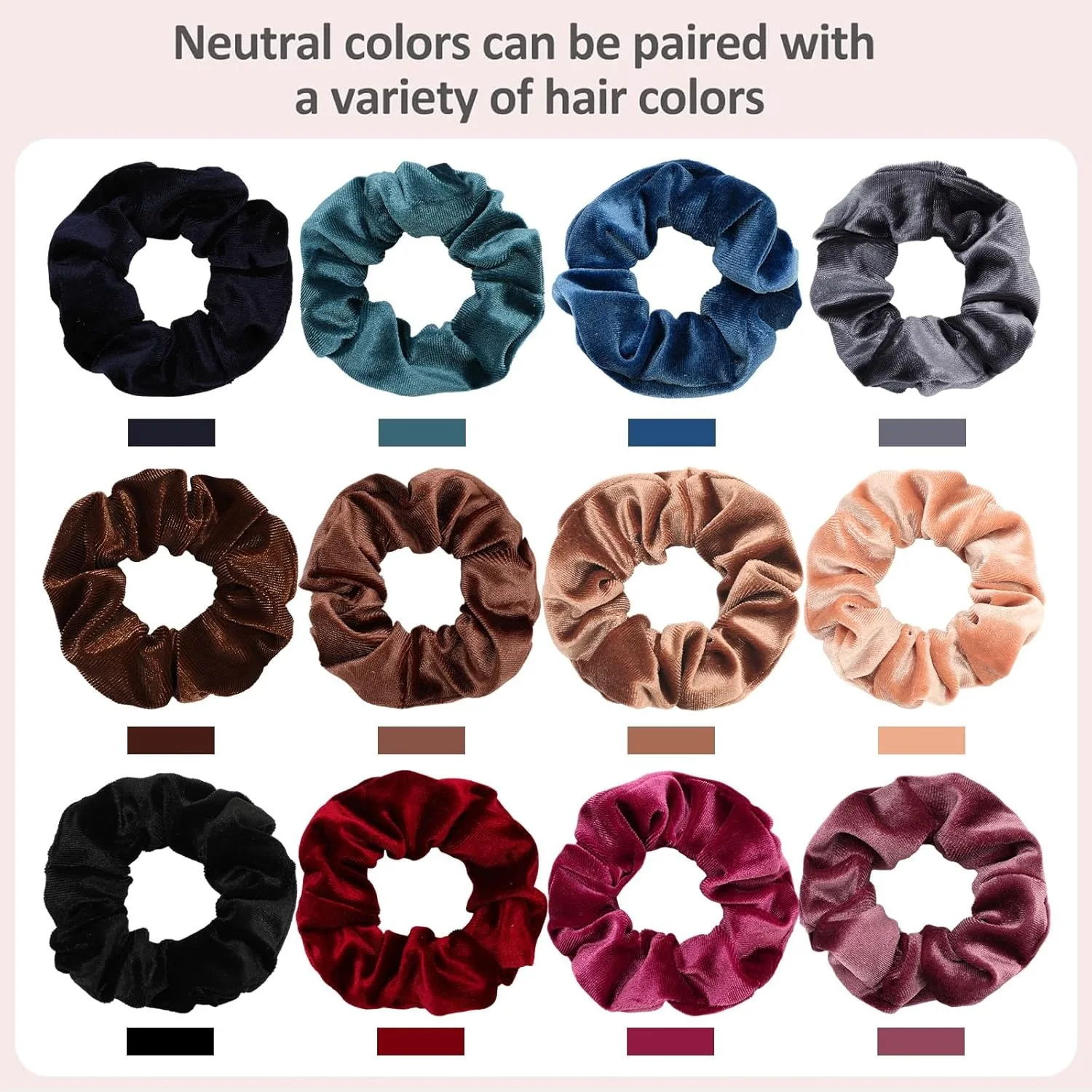 Whaline 12 Pack Hair Scrunchies Premium Velvet Scrunchy Elastic Hair Bands for Girls, Women Hair Accessories (12 Colors)