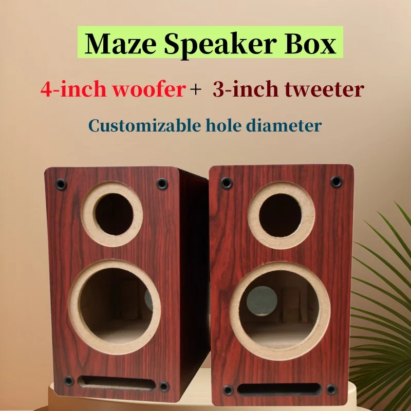 

4-inch Woofer 3-inch Tweeter Two-way Empty Speaker Box,Wooden Maze Speaker Box ,2Piece Passive Sound Box,Audio Box Body Housing