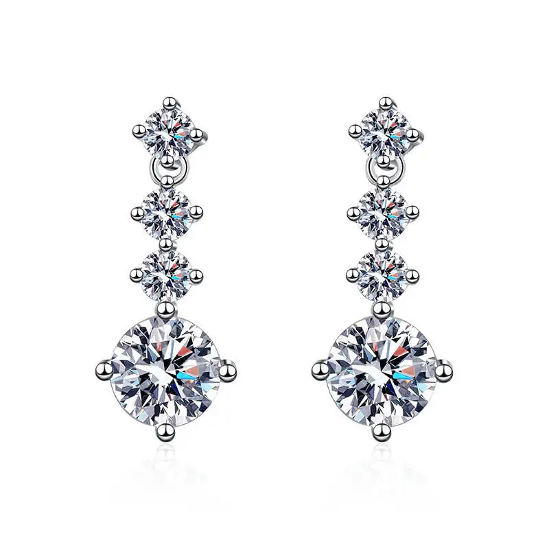 

925 Sterling Silver Square Cut D VVS1 Moissanite Multi Layer Long Drop Dangle Earrings For Women