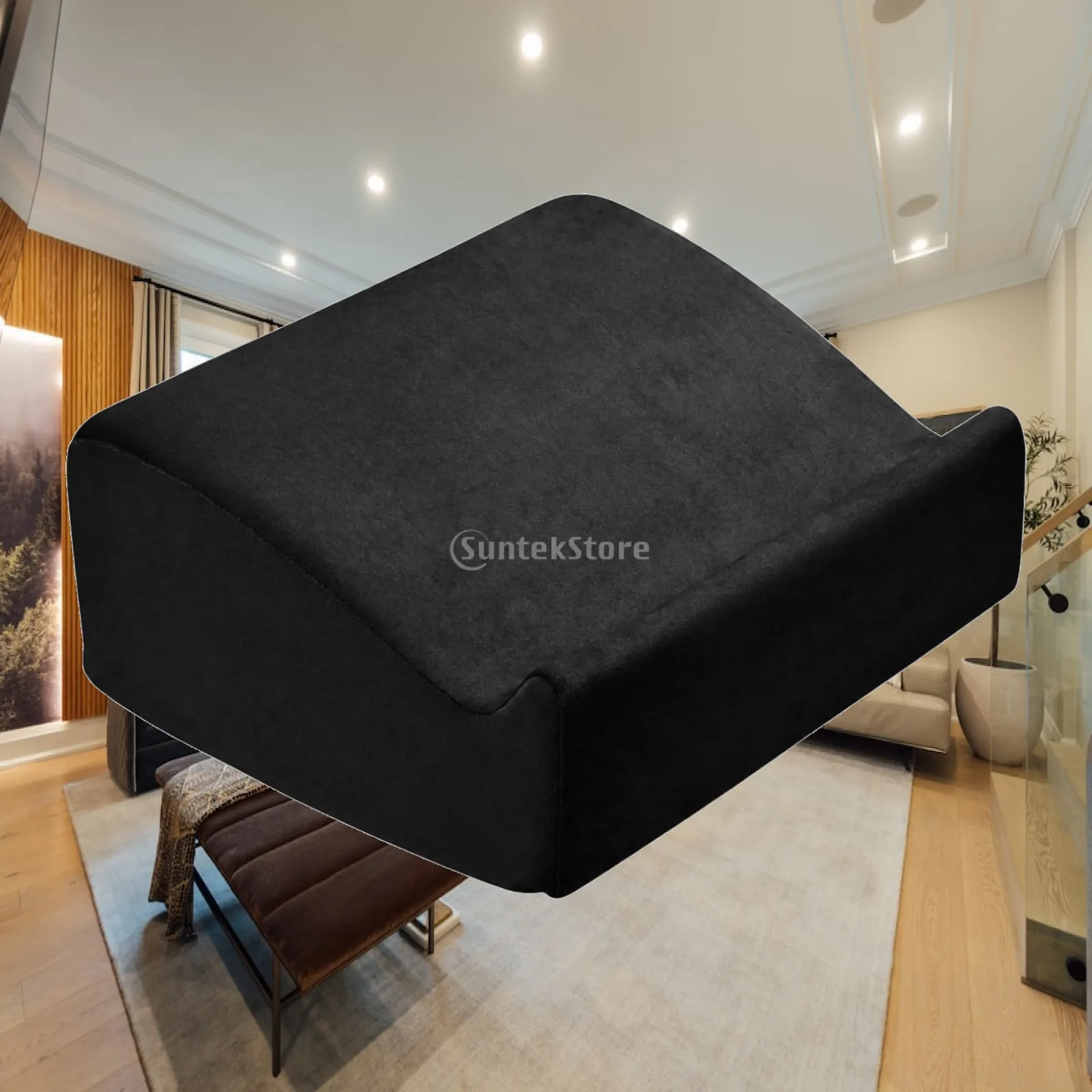 Rocking Foot Rest Cushion for Office Desk Black Velvet Wedge Shape with Non Slip Bottom and Detachable Cover for Comfort