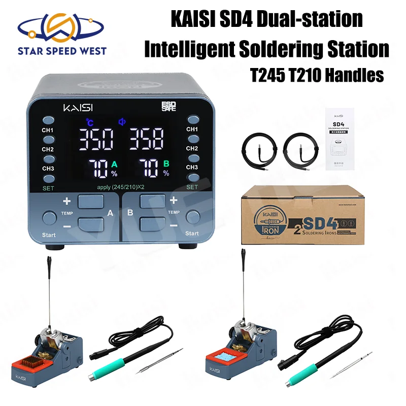 

KAISI SD4 Dual-channel intelligent Soldering Station Fast Heating Support T245 T210 Handles Tip for Mobile Phone Welding Repair
