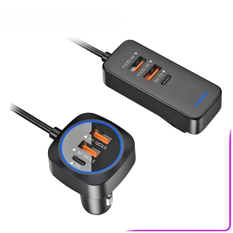 76W New USB Car Charger PD Fast Charging 20W Rear Seat TYPE C Car Charging QC3.0 Rear Expansion with Cable