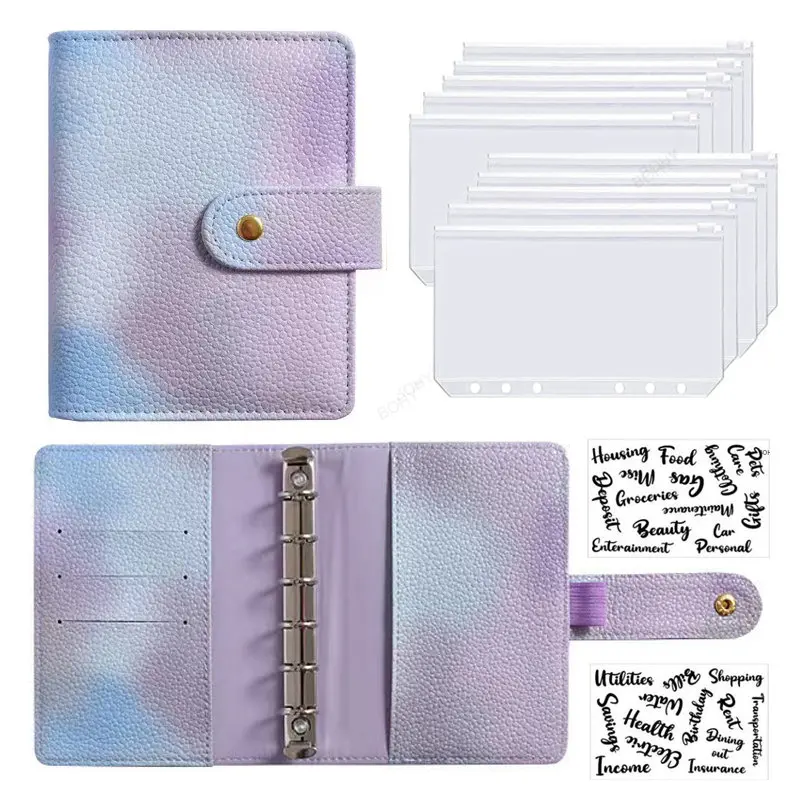 A7 PU Leather Budget Binder Notebook gestione finanziaria Planner Organizer buste per contanti con cerniera per risparmiare denaro